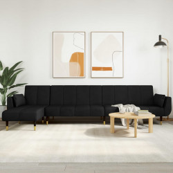 Sofa rozkładana L, czarna, 275x140x70 cm, aksamit