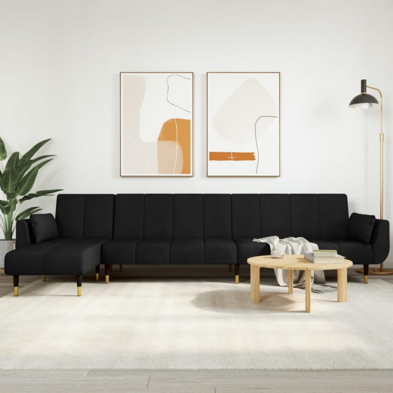 Sofa rozkładana L, czarna, 275x140x70 cm, aksamit