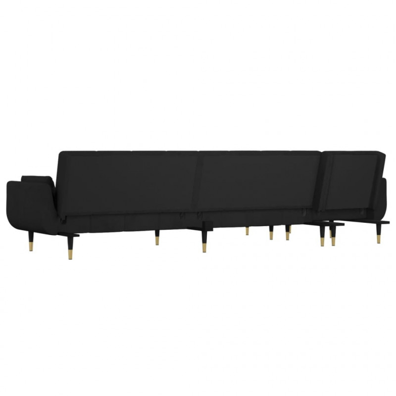 Sofa rozkładana L, czarna, 275x140x70 cm, aksamit