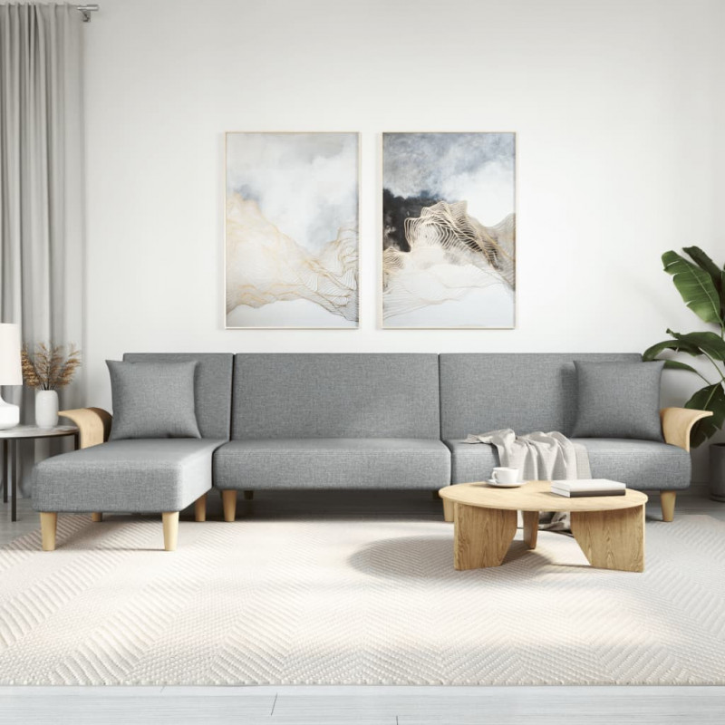 Sofa rozkładana L, jasnoszara, 279x140x70 cm, tkanina