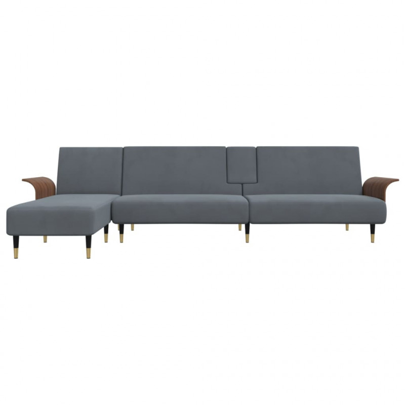 Sofa rozkładana L, ciemnoszara, 279x140x70 cm, aksamit