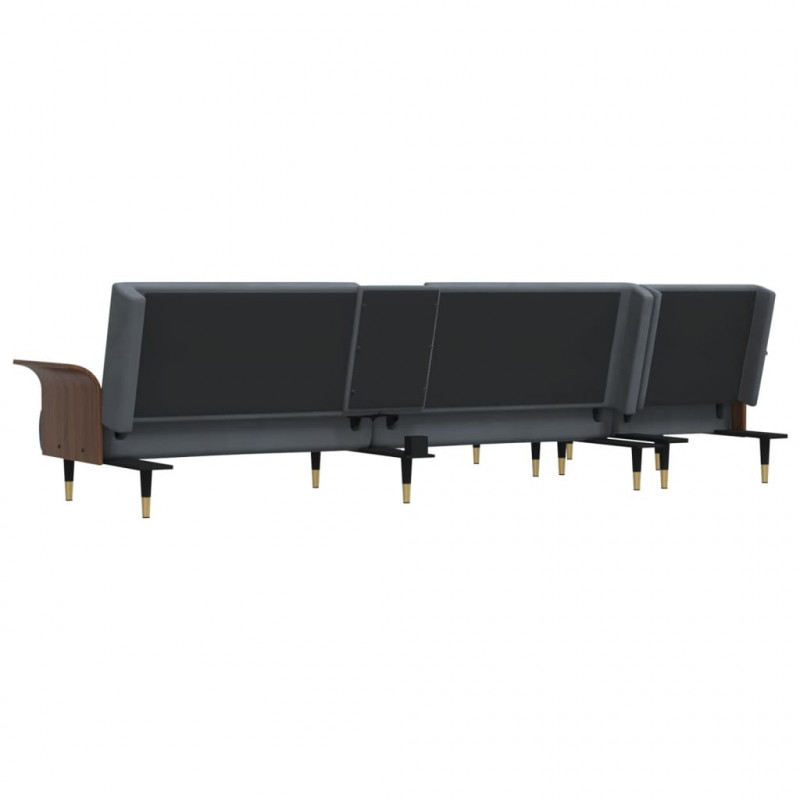 Sofa rozkładana L, ciemnoszara, 279x140x70 cm, aksamit