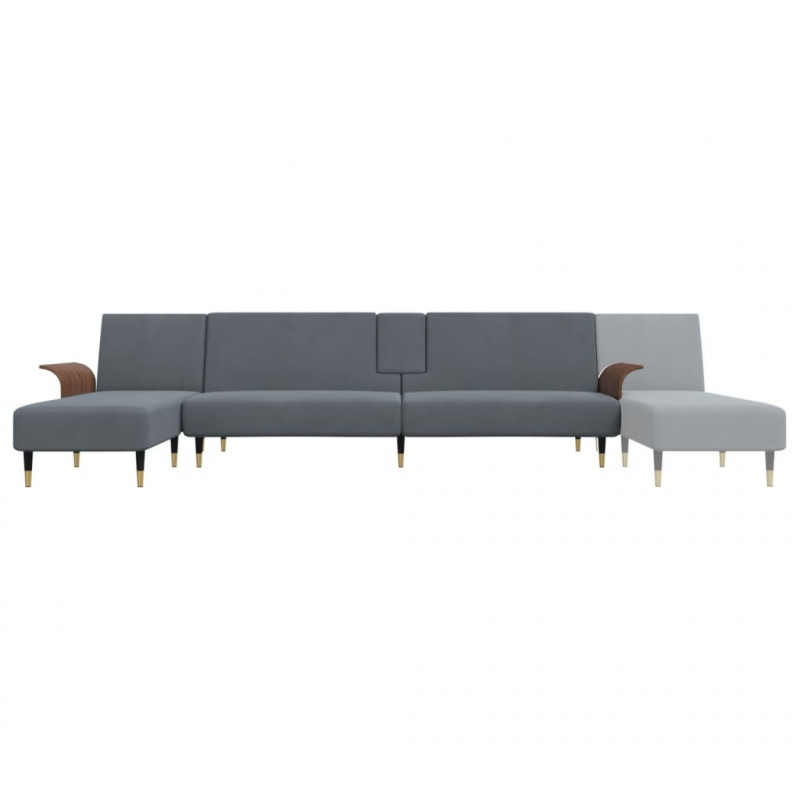 Sofa rozkładana L, ciemnoszara, 279x140x70 cm, aksamit