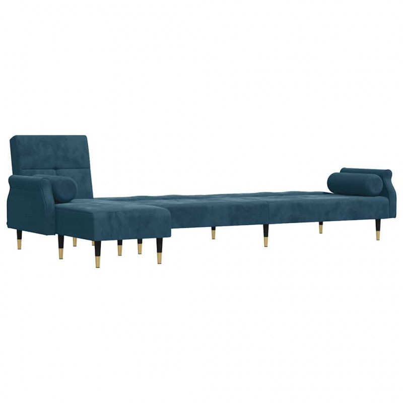 Sofa rozkładana L, niebieska, 271x140x70 cm, aksamit