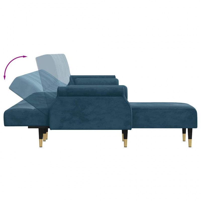 Sofa rozkładana L, niebieska, 271x140x70 cm, aksamit