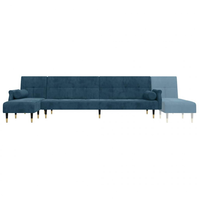 Sofa rozkładana L, niebieska, 271x140x70 cm, aksamit