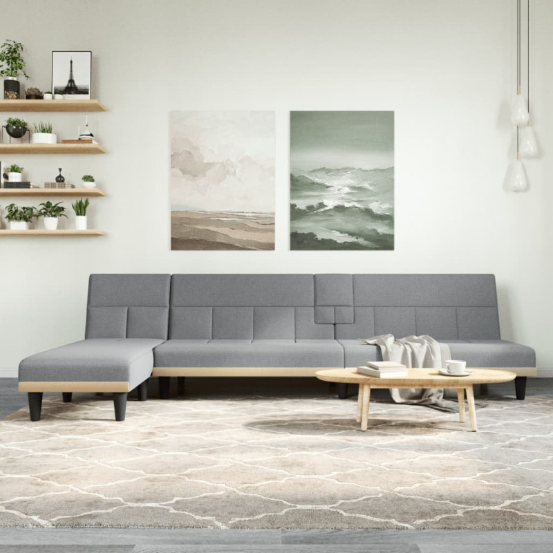 Sofa rozkładana L, jasnoszara, 255x140x70 cm, tkanina