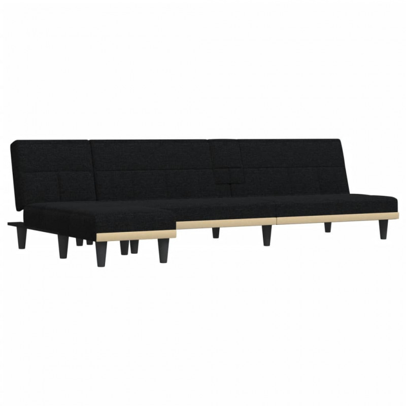 Sofa rozkładana w kształcie L, czarna, 255x140x70 cm, tkanina