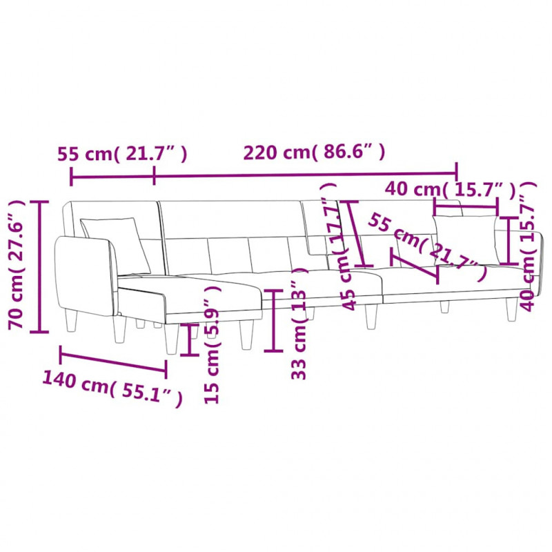 Sofa rozkładana L, ciemnoszara, 275x140x70 cm, tkanina