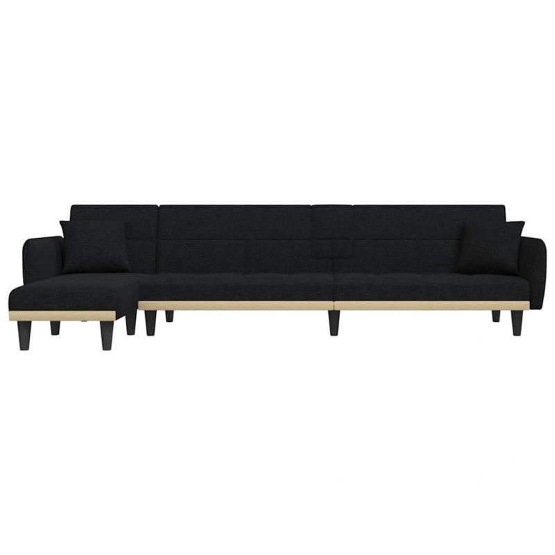 Sofa rozkładana L, czarna, 275x140x70 cm, tkanina