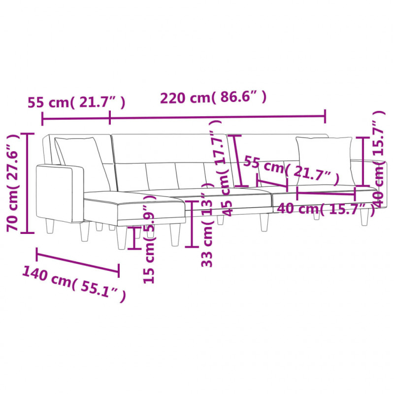 Sofa rozkładana L, ciemnoszara, 275x140x70 cm, tkanina