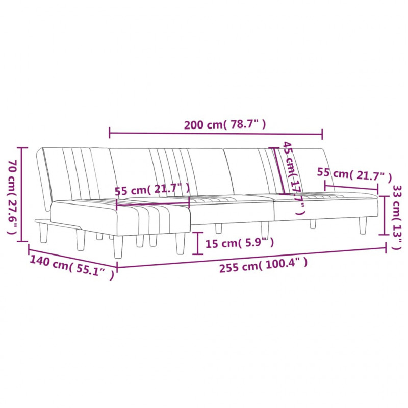 Sofa rozkładana L, ciemnoszara, 255x140x70 cm, tkanina