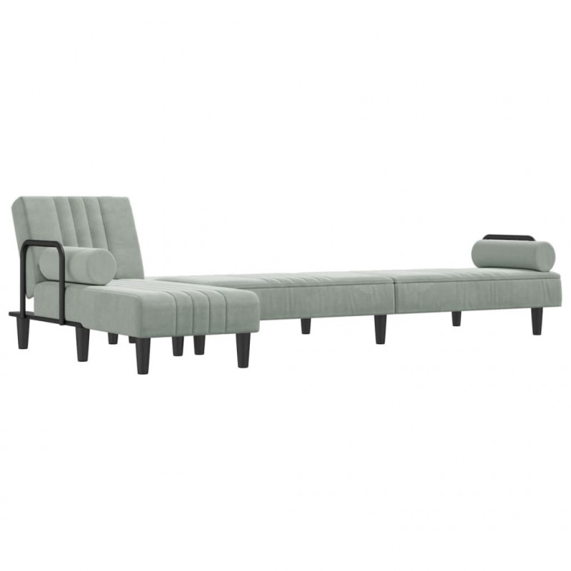 Sofa rozkładana L, jasnoszara, 260x140x70 cm, aksamit