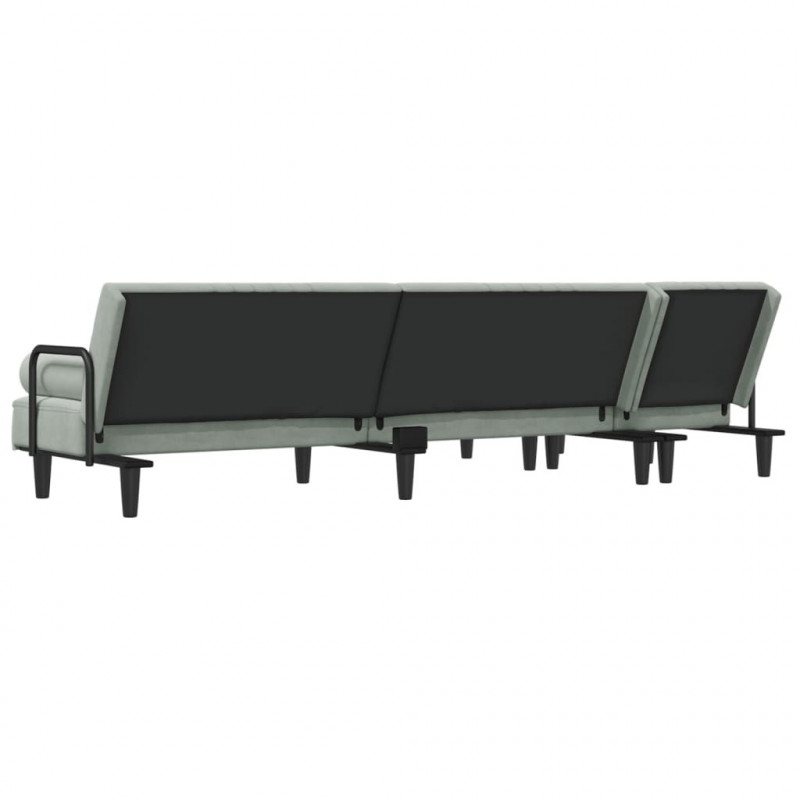 Sofa rozkładana L, jasnoszara, 260x140x70 cm, aksamit