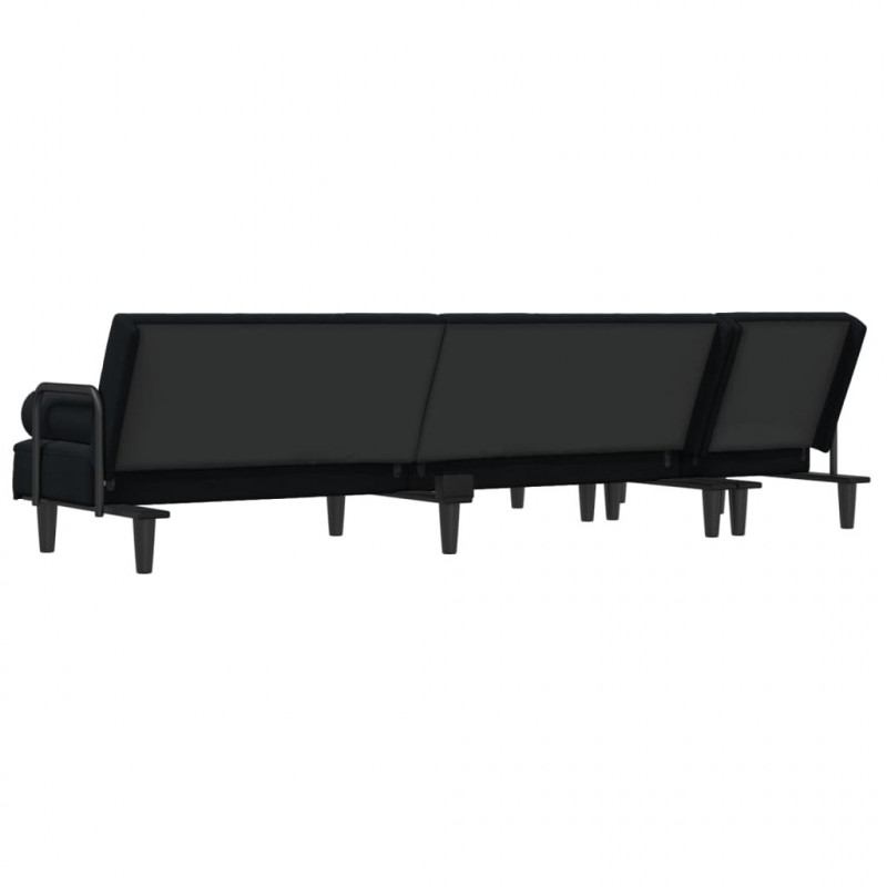 Sofa rozkładana L, czarna, 260x140x70 cm, aksamit