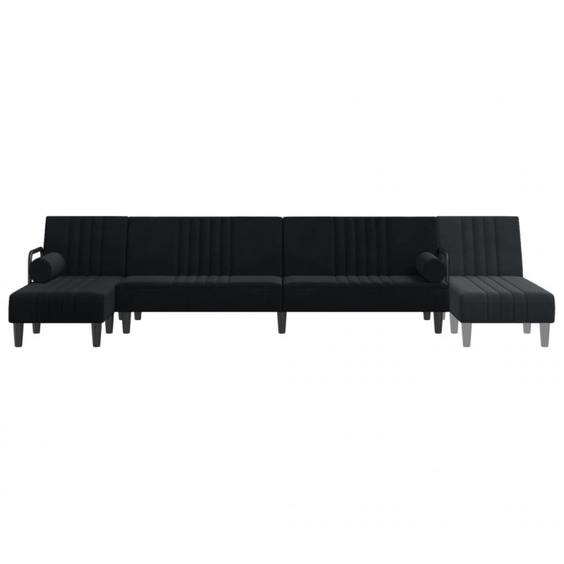 Sofa rozkładana L, czarna, 260x140x70 cm, aksamit