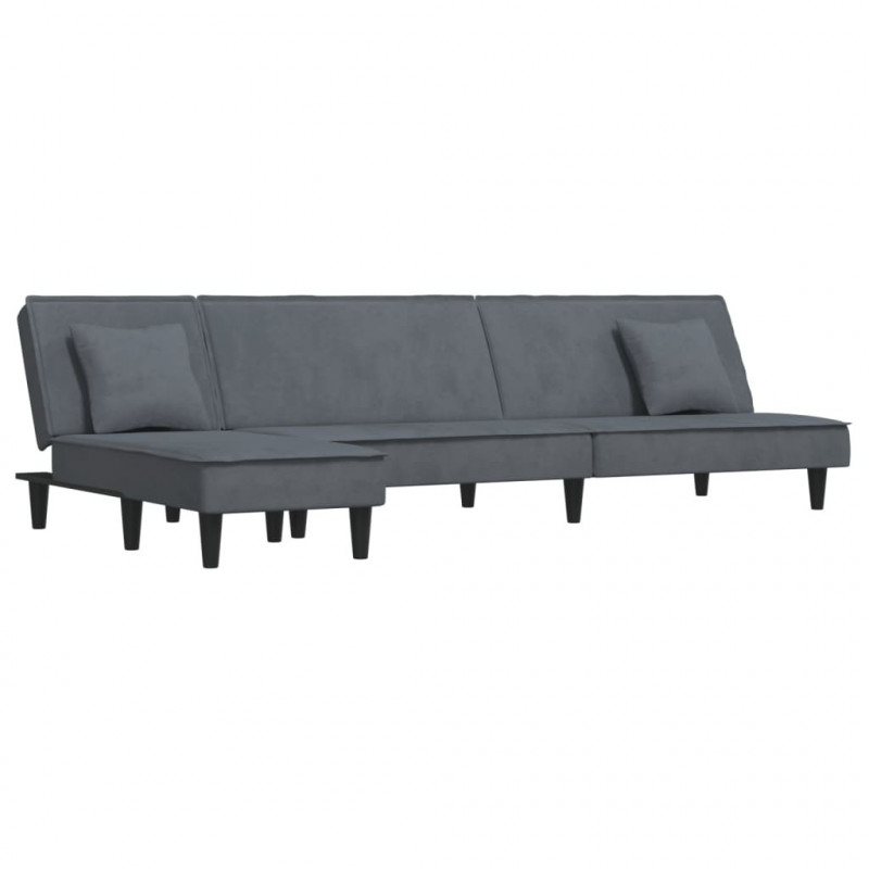 Sofa rozkładana L, ciemnoszara, 255x140x70 cm, aksamit