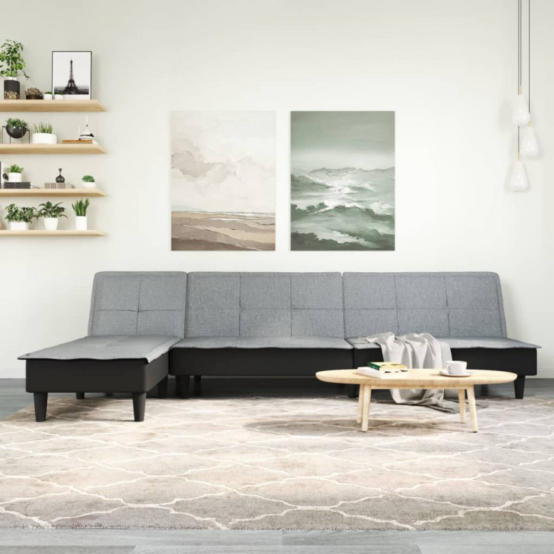 Sofa rozkładana L, jasnoszara, 255x140x70 cm, tkanina