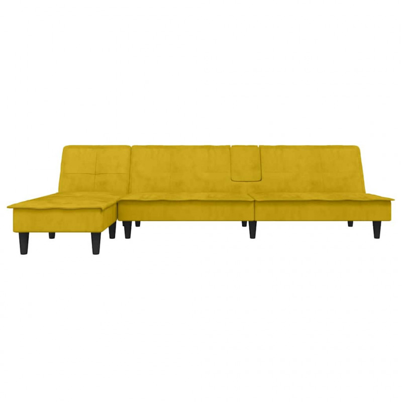 Sofa rozkładana L, żółta, 255x140x70 cm, aksamit