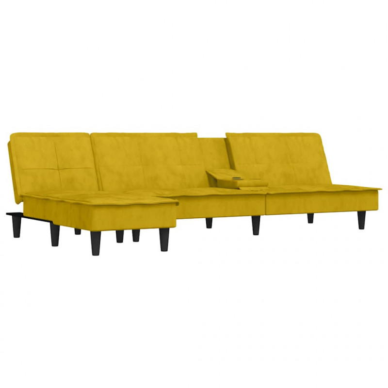 Sofa rozkładana L, żółta, 255x140x70 cm, aksamit