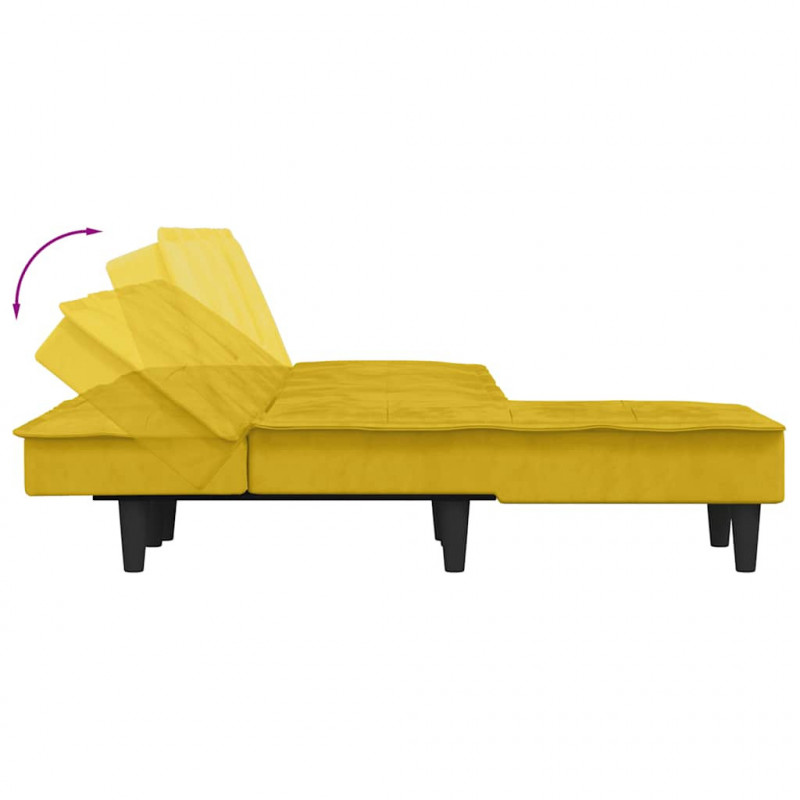 Sofa rozkładana L, żółta, 255x140x70 cm, aksamit