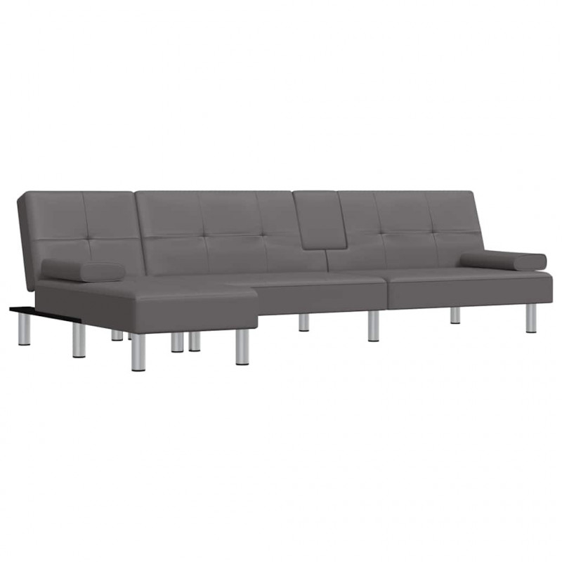 Sofa rozkładana L, szara, 255x140x70, sztuczna skóra