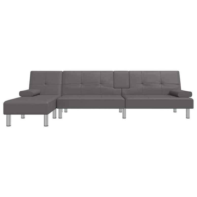 Sofa rozkładana L, szara, 255x140x70, sztuczna skóra