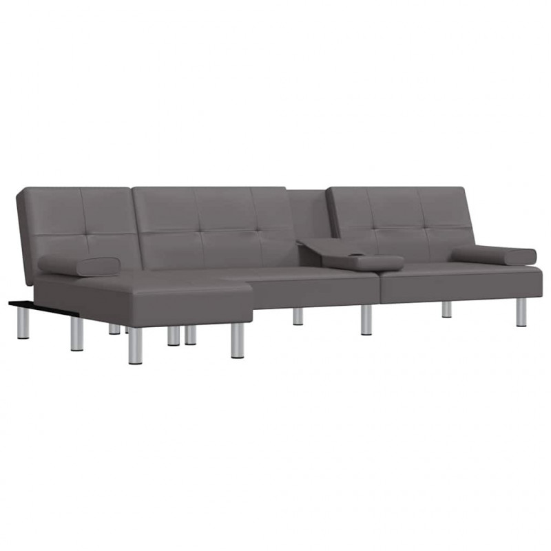 Sofa rozkładana L, szara, 255x140x70, sztuczna skóra