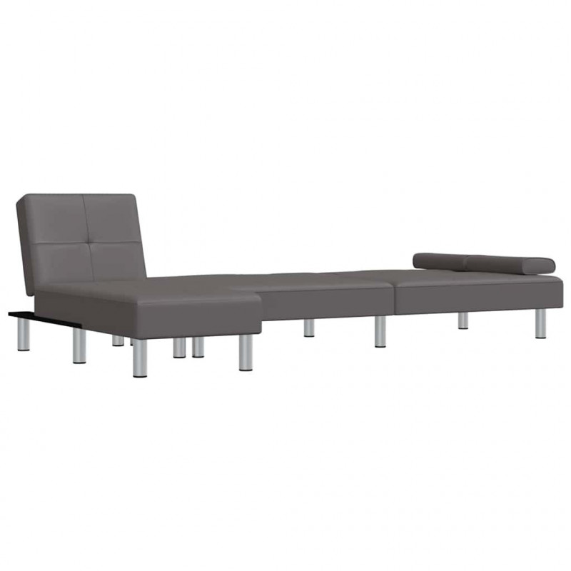 Sofa rozkładana L, szara, 255x140x70, sztuczna skóra