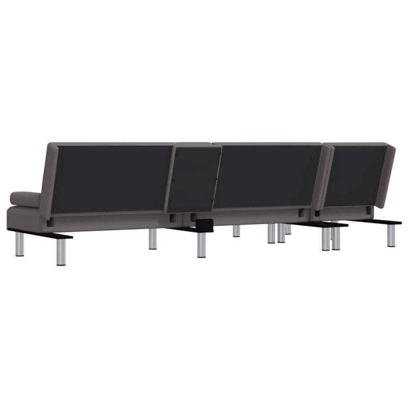 Sofa rozkładana L, szara, 255x140x70, sztuczna skóra