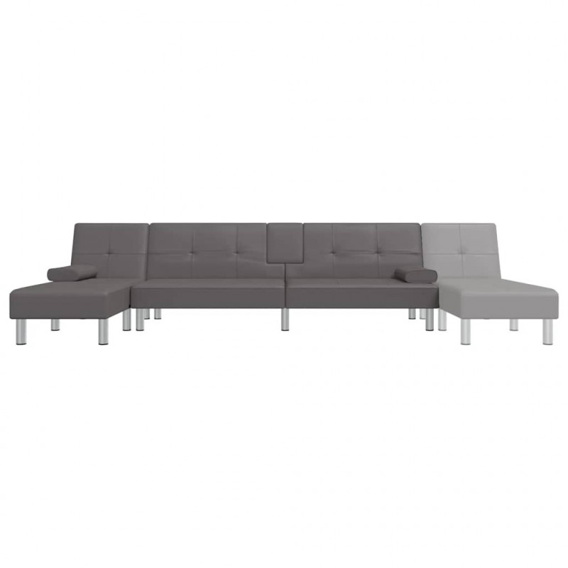 Sofa rozkładana L, szara, 255x140x70, sztuczna skóra