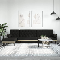 Sofa rozkładana w kształcie L, czarna, 260x140x70 cm, tkanina