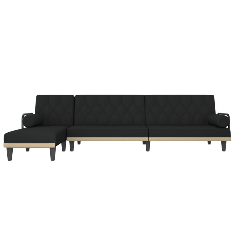 Sofa rozkładana w kształcie L, czarna, 260x140x70 cm, tkanina