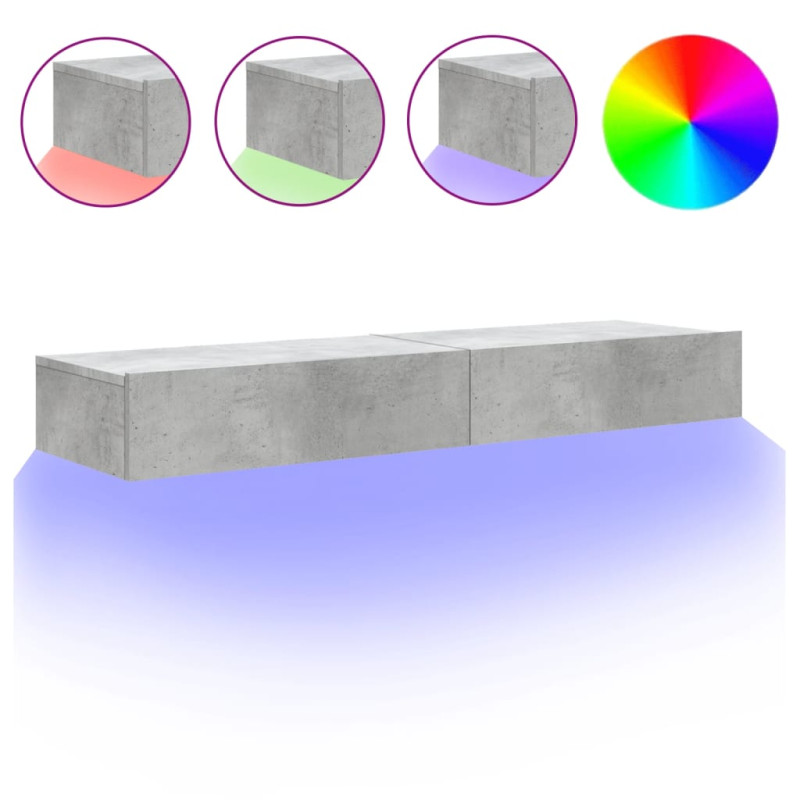 Szafki telewizyjne z LED, 2 szt., szarość betonu, 60x35x15,5 cm