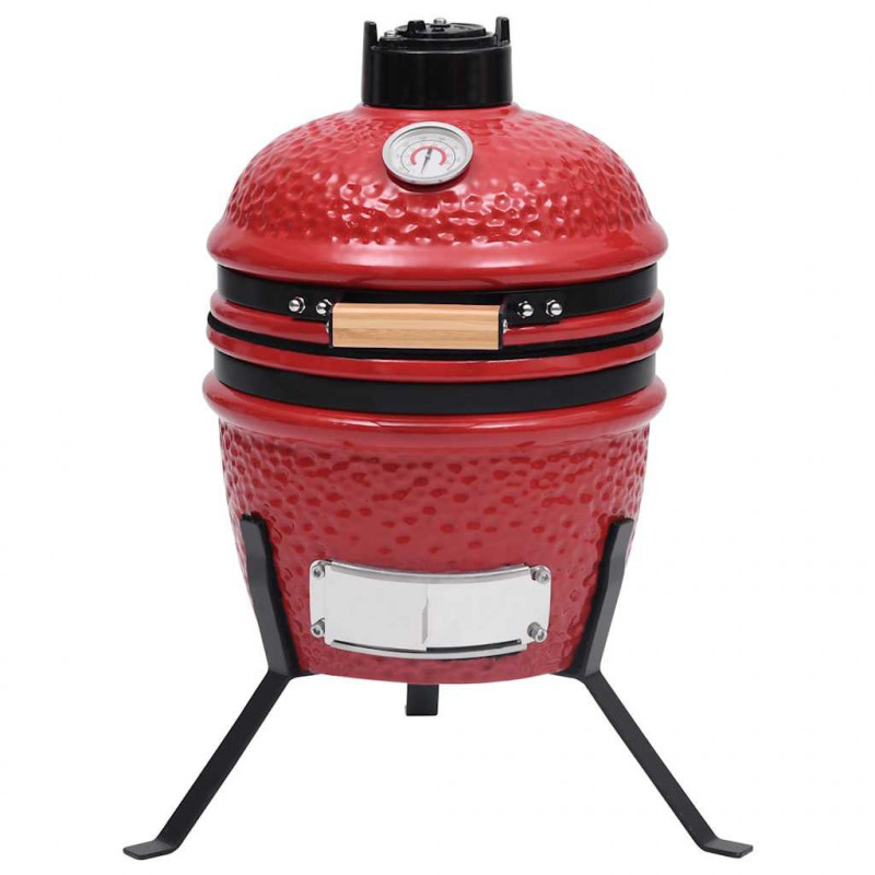 Ceramiczny grill kamado z wędzarnią, 2-w-1, 56 cm, czerwony