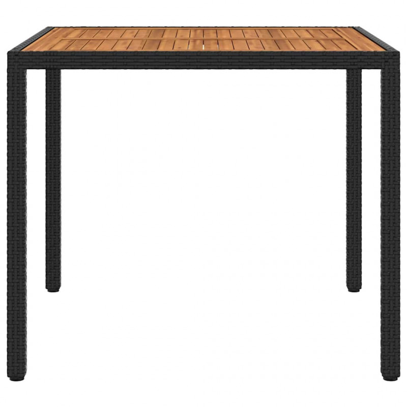 Stół ogrodowy, 90x90x75 cm, czarny rattan PE i drewno akacjowe