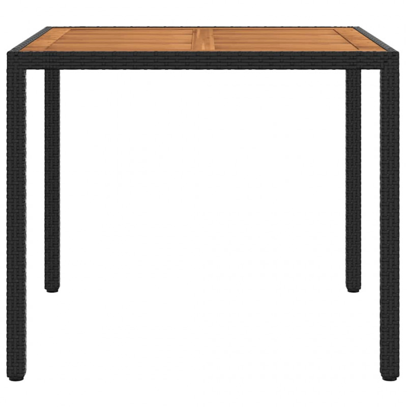 Stół ogrodowy, 90x90x75 cm, czarny rattan PE i drewno akacjowe