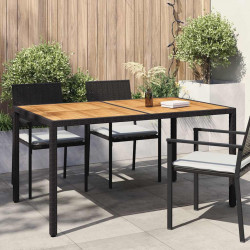 Stół ogrodowy 150x90x75 cm, rattan PE i drewno akacjowe, czarny