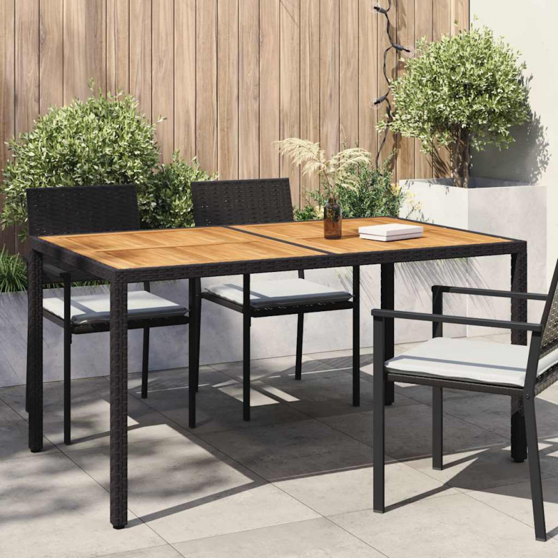 Stół ogrodowy 150x90x75 cm, rattan PE i drewno akacjowe, czarny