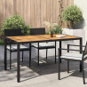 Stół ogrodowy 150x90x75 cm, rattan PE i drewno akacjowe, czarny
