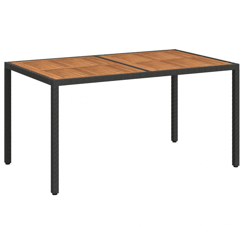 Stół ogrodowy 150x90x75 cm, rattan PE i drewno akacjowe, czarny