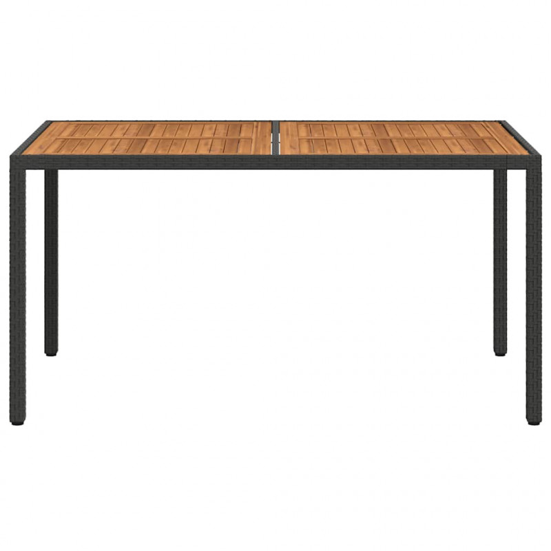 Stół ogrodowy 150x90x75 cm, rattan PE i drewno akacjowe, czarny