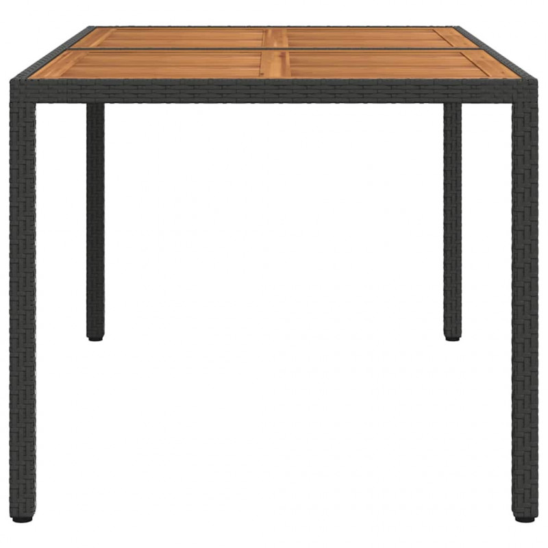 Stół ogrodowy 150x90x75 cm, rattan PE i drewno akacjowe, czarny