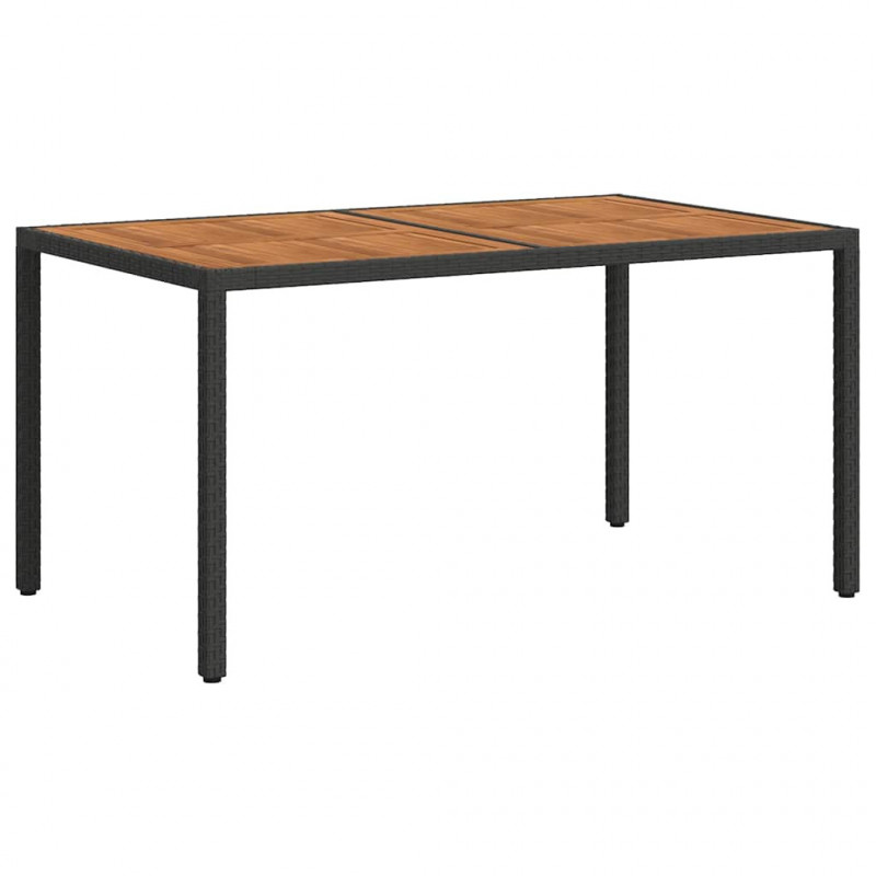 Stół ogrodowy 150x90x75 cm, rattan PE i drewno akacjowe, czarny