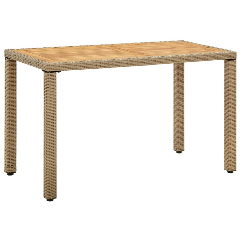 Stół ogrodowy, beżowy, 123x60x74 cm, polirattan i lita akacja
