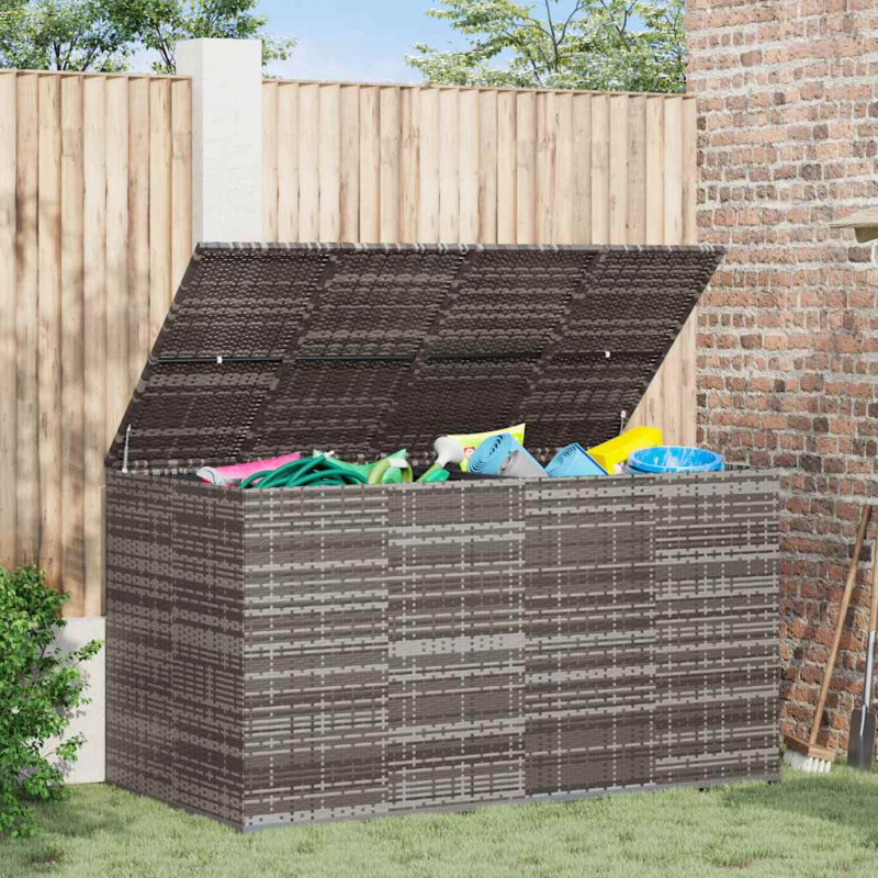 Skrzynia na poduszki ogrodowe, rattan PE, 194x100x103 cm, szara