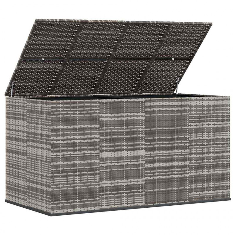 Skrzynia na poduszki ogrodowe, rattan PE, 194x100x103 cm, szara