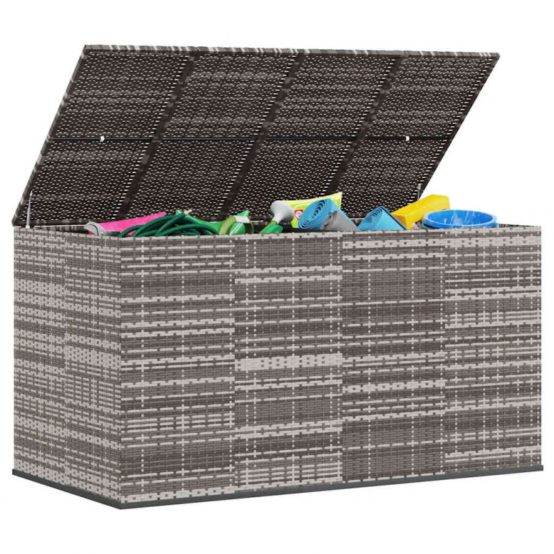 Skrzynia na poduszki ogrodowe, rattan PE, 194x100x103 cm, szara