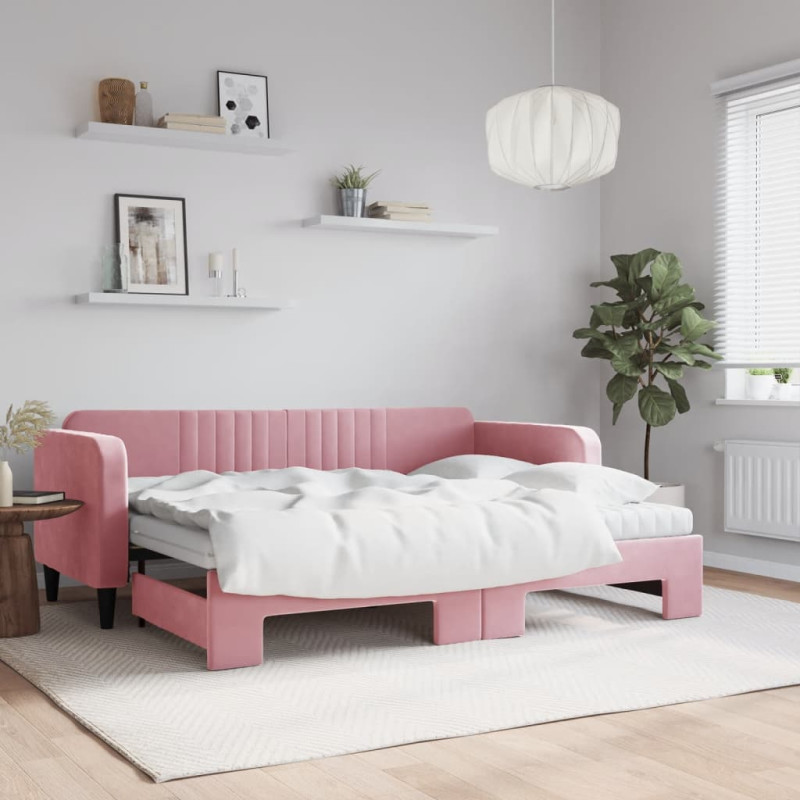 Sofa rozsuwana z materacami, różowa, 80x200 cm, aksamit