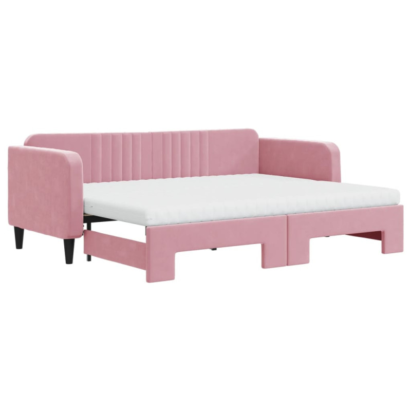 Sofa rozsuwana z materacami, różowa, 80x200 cm, aksamit